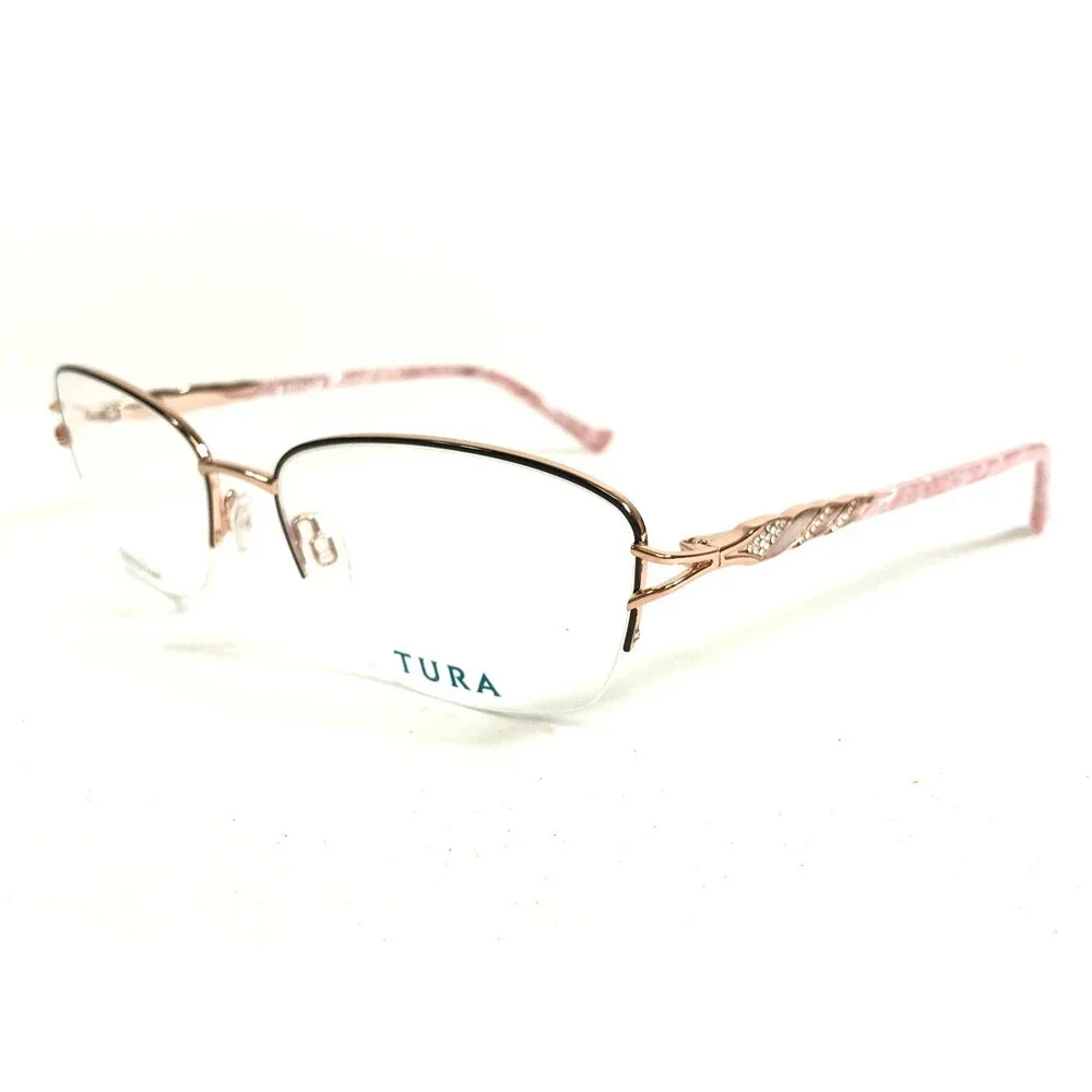 Tura Eyeglasses Frames R238 DGN Dark Gunmetal Rose Gold Crystals 59-18-145